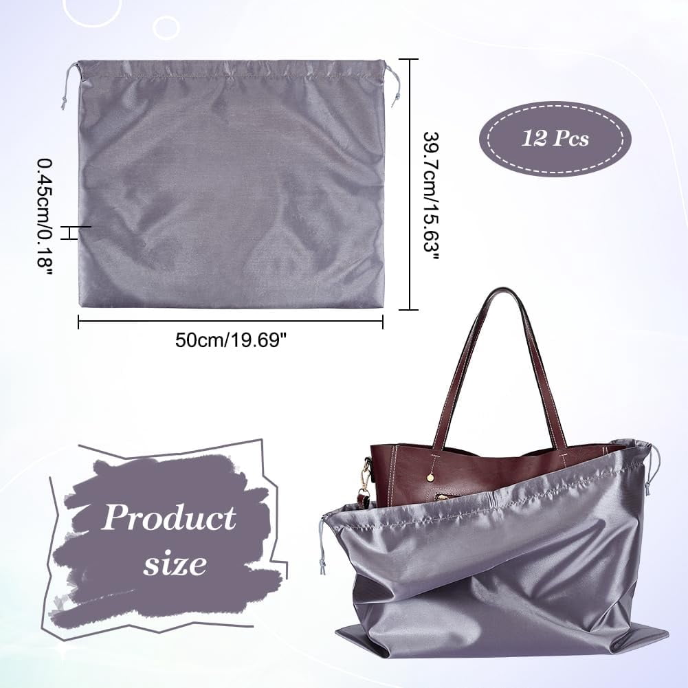 12 Pcs Dust Bags for Handbags Imitation Silk Storage Bags Portable Drawstring Pouch Cloth Travel Bags for Handbags Purses Shoes Boots Black 15.6×19.7 Inch(39.7x50cm)