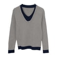 thumbnail image 4 of DuoJiaJ Two Tone Collar Pullover Sweater Long Sleeve Knitted Top Lined Layering Shirt Sweater Women Gray One Size, 4 of 4