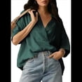 thumbnail image 2 of Blusa Informal Elegante para Mujer, de Negocios, de Corta, con Cuello en V y Tapeta, Camisa de Trabajo Verde XXL, 2 of 8
