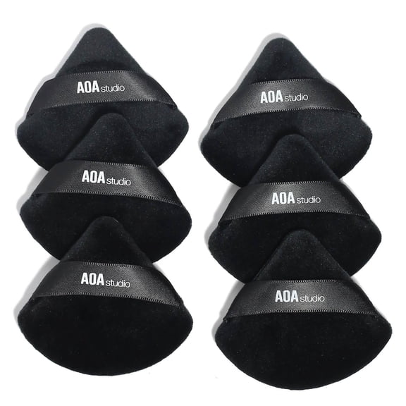 AOA Studio Makeup Puff Set, Velour Sponges for Powder & Foundation, 6ct Black