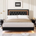 thumbnail image 3 of Gaderth Queen Size Floating Bed Frame with Diamond Upholstered Headboard and LED Lights, Platform Bed with Wood Slats Support, Noise Free, No Box Spring Needed, Easy Assembly for Bedroom, 3 of 8