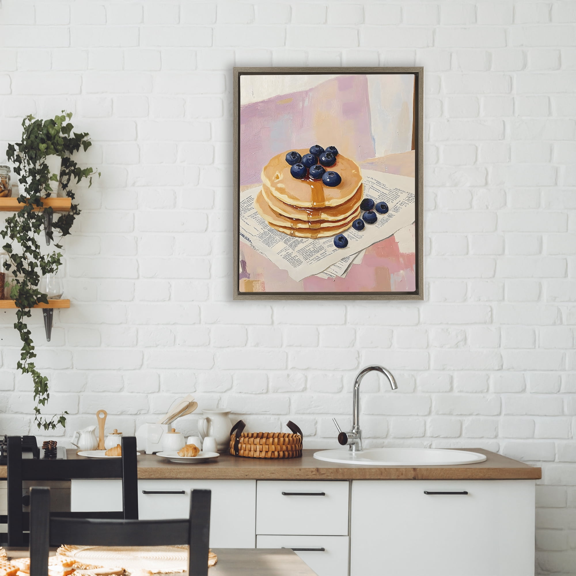 Stupell Industries Blueberry Pancakes with Syrup Brown Framed Floater Canvas Wall Art, design by The Prints Vibe