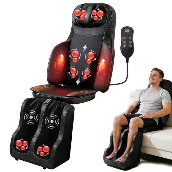 Full Body Shiatsu Massage Seat Cushion with Foot Calf Massager, 3D Kneading, Heat, Vibration, Perfect Gift for Parents & Self Care