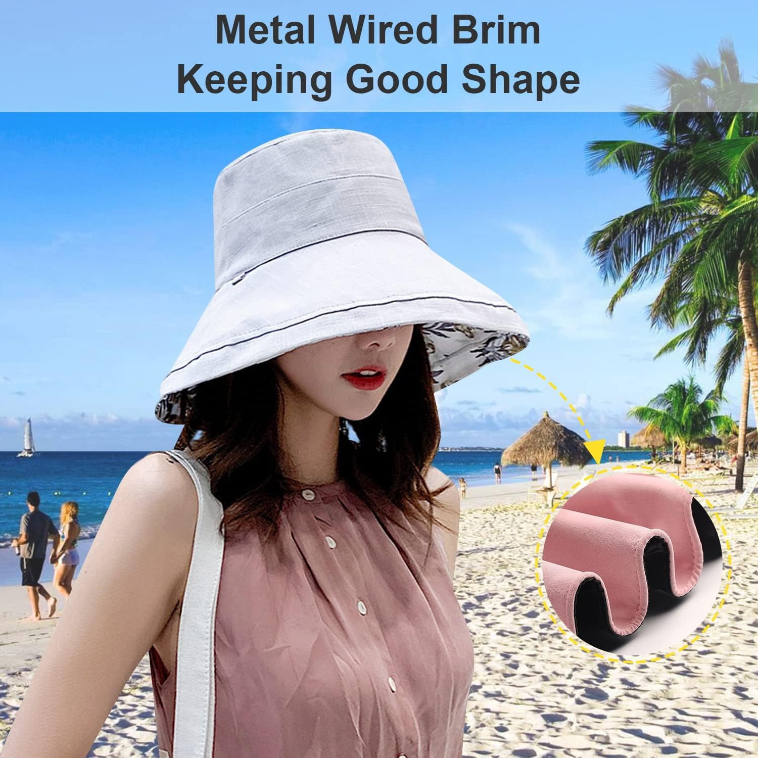 Women Wide Brim Sun Hats Metal Wired Edge Summer UV  display picture 3