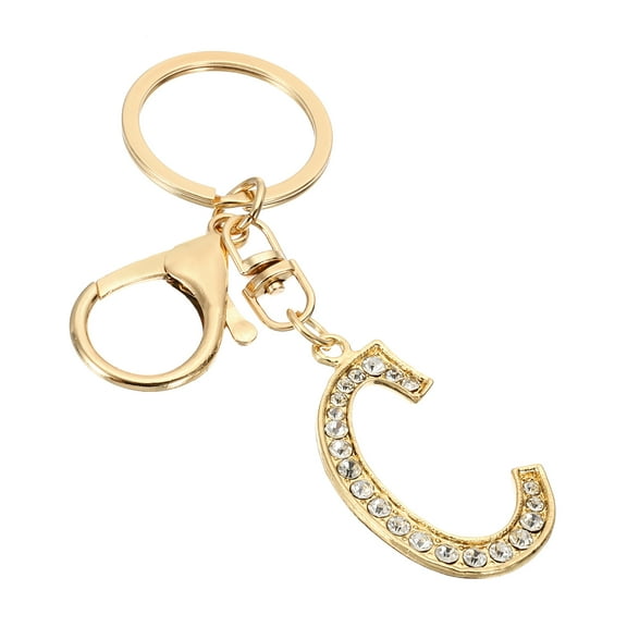 Uxcell Initial Letter Keychain, Letter C Charm with Crystal Diamonds for Bag Backpack DIY Craft, Gold Tone