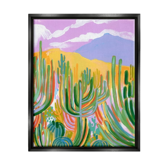 Stupell Industries Abstract Cactus Plants Desert Dunes Painting Jet Black Floating Framed Canvas Print Wall Art, Design by Laura Marr
