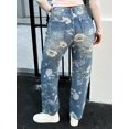 thumbnail image 2 of Women's Slim Fit Blue Jeans Non-Stretch High-Waisted Denim Pants With Floral Embroidery Multiple Pockets & Classic Button Closure, 2 of 5