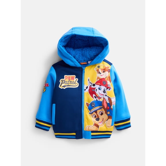 Paw Patrol Toddler Boys Colorblock Full Zip Hooded Varsity Jacket, Sizes 2T-5T