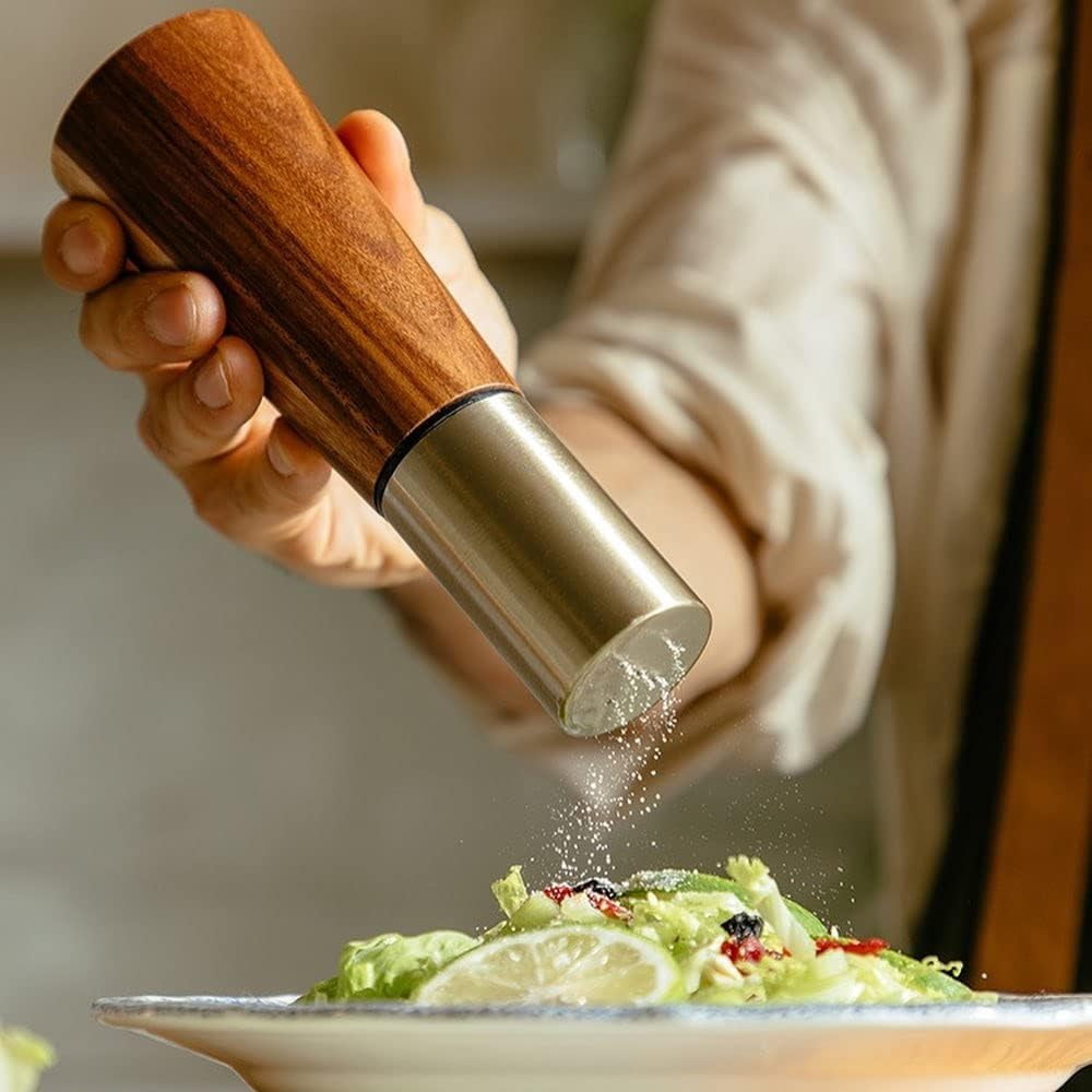Gold Salt Shaker and Pepper Grinder Set,Stainless Steel Manual Salt Shaker and Pepper Mill,Adjustable Thickness,Suitable For Kitchen,Barbecue,Picnic,2 Packs