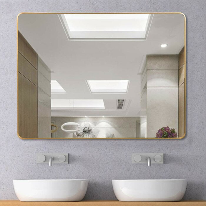 Gold Round Corner Rectangular Wall Mirror With Aluminum Alloy Thin Frame Bathroom Mirror Walmart Com Walmart Com