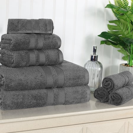 BNM Ultra-Soft Cotton 8 Piece Assorted Towel Set Black Charcoal