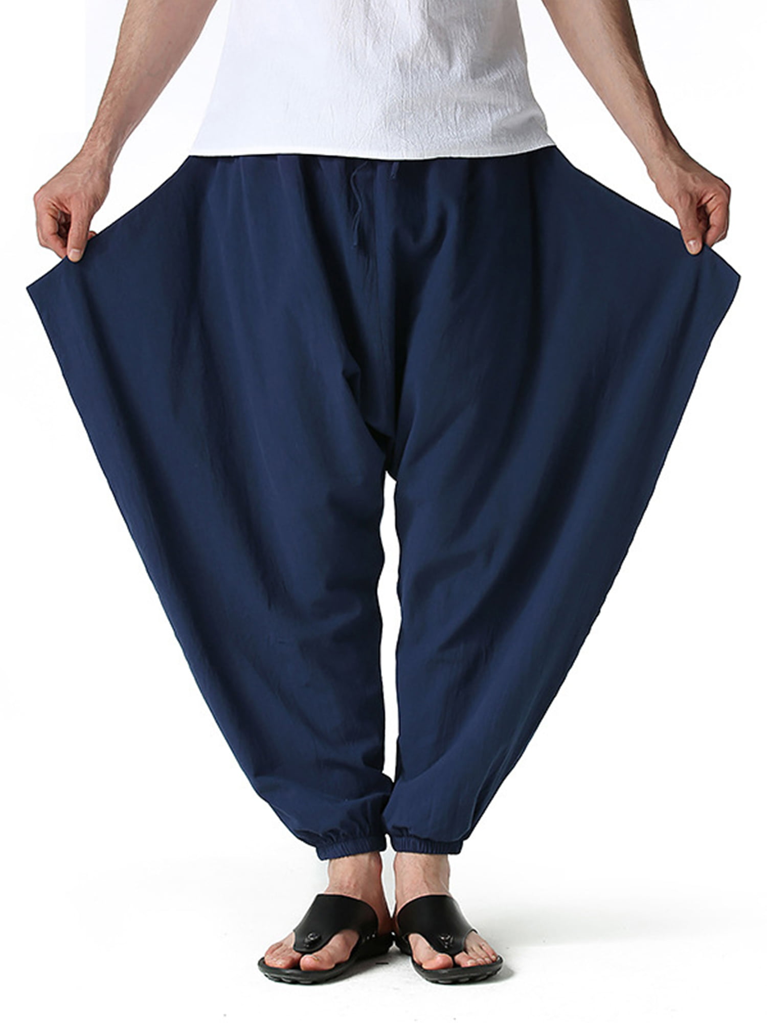 Ankle Length Pants for Men Striped Harem Jogger with Drawstring Yoga Trousers Skinny Dress Capri Fashion Elastic Waistband 