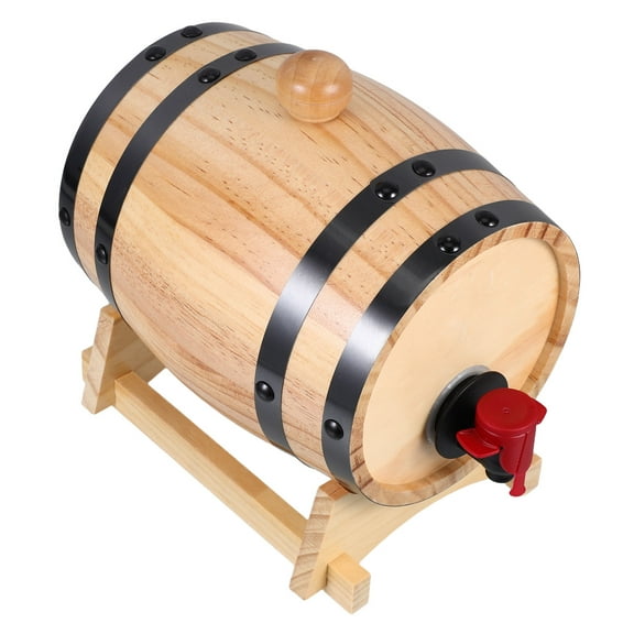 Hemoton Wooden Oak Wine Barrel 1L Whiskey Barrel Bar Wine Display Container with Stand Beverage Dispenser for Home Bar Decor Kitchen Storage