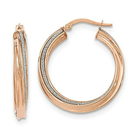 earrings rose gold hoop 14k glitter round infused twisted 8in twist italian 14kt