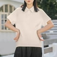 thumbnail image 5 of VgaVtl Collared Plus Size Shirts for Women Polo Short Sleeve Cotton Womens Blouses Button Loose Solid Everyday Tops,Beige XXL, 5 of 6