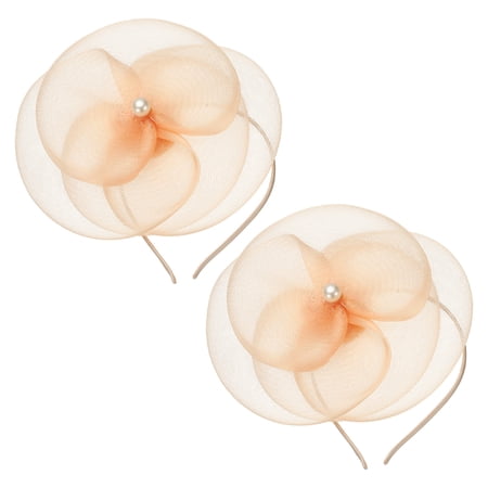 Uxcell Fascinators Hats for Women Tea Party Hat Floral Headband with Hair Clip Mesh & 2Pcs & Champagne -Fitting for ( Wedding / Party / Bride / Halloween / Prom Event )