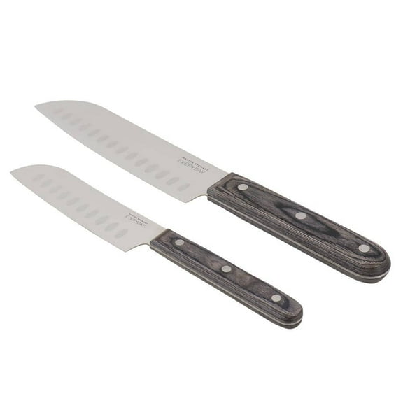 Martha Stewart Everyday 2 Piece Stainless Steel Santoku Knife Set in Dark Grey