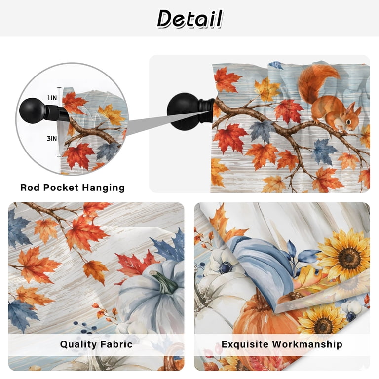 Fall Pumpkin Squirrel Kitchen Tier Curtains 24 Inch Length ...