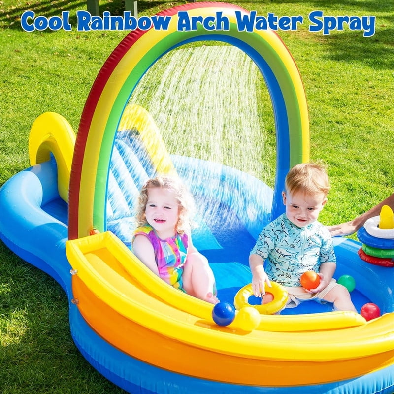 Inflatable Kids Pool with a Slide and Water Spray Features, Perfect for Outdoor Backyard Gardens