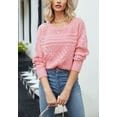 thumbnail image 3 of Drop Shoulder Textured Crochet Knit Classic Sweater for Women Pink Small, 3 of 5
