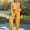 thumbnail image 2 of felwors Womens 2 Piece Outfits Fall Loose Long Sleeve Crewneck Tops and Wide Leg Long Pants Sweatsuit Lounge Sets with Pockets Yellow, S, 2 of 8