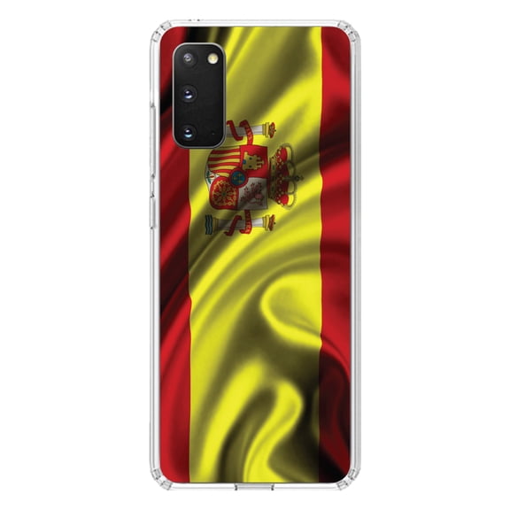 DistinctInk Clear Shockproof Hybrid Case for Galaxy S20 / S20 5G (6.2" Screen) - TPU Bumper, Acrylic Back, Tempered Glass Screen Protector - Spain Waving Spanish Flag Red Yellow - Spain