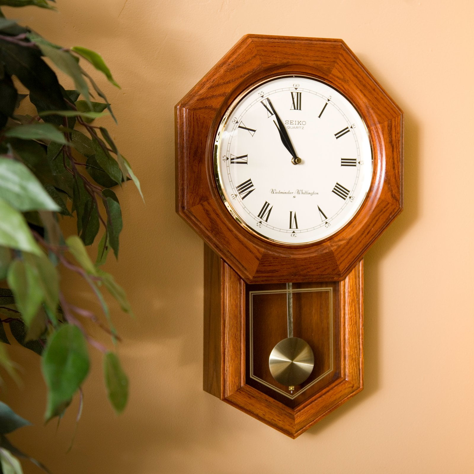 Seiko Dark Brown Oak Traditional Schoolhouse Wall Clock w/ Chime & Pendulum  21