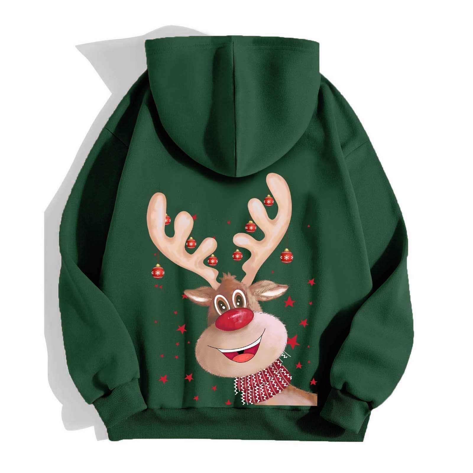 Ugly Christmas Hoodies for Women Zip Up Xmas Graphic Print Fleece Hooded Sweatshirts Funny Holiday Party Casual Jackets