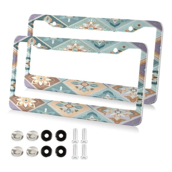 Aluminum License Plate Frame 2 Pack Car Exterior Accessory Car Tag Holder for Front Rear Plates Cars Decor Intricate Blue Shape