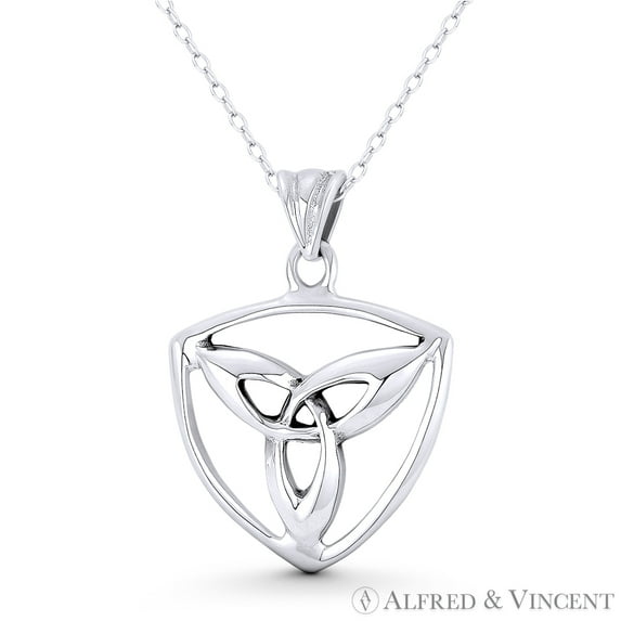 Trinity-Knot / Triquetra Celtic Charm 31x22mm (1.2x0.9in) Pendant & Chain Necklace in Oxidized .925 Sterling Silver