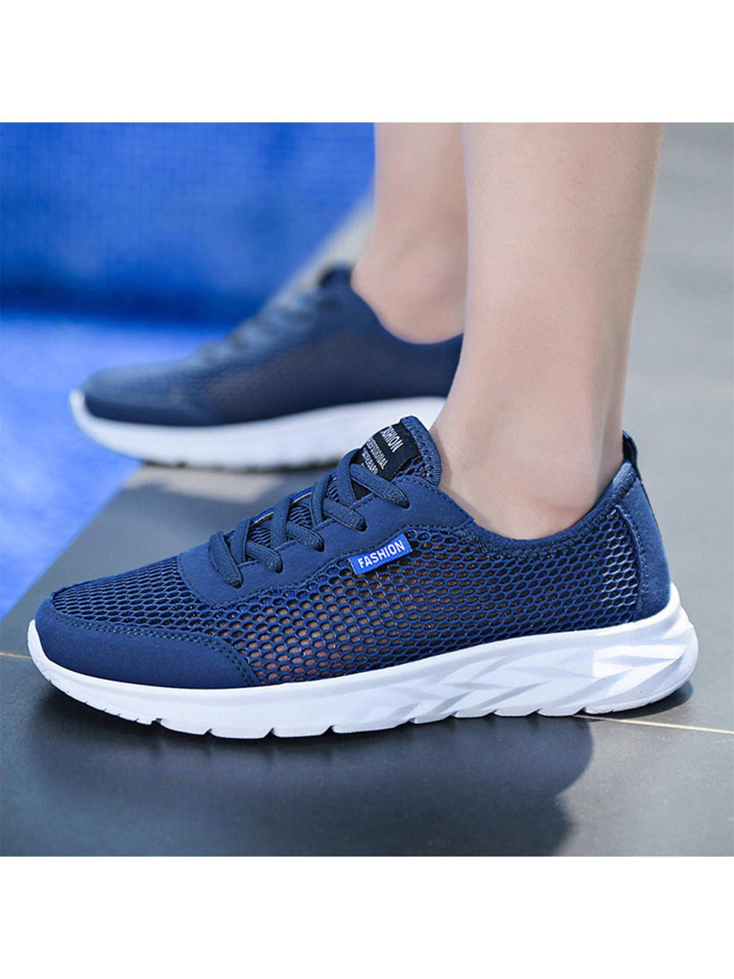 Mens Mesh Trainers Low-Top Lace-Up Running Trainers Athletic Walking Gym Shoes Fashion Sport Tourist Shoes Lightweight Air Cushion Breathable Basketball Sneakers Mens Mesh Shoes 