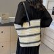 thumbnail image 5 of Bolso de mano a rayas para mujer, bolso de playa de ganchillo con contraste de Color, bolso de paja a rayas de gran capacidad, bolso diario de verano para mujer, 5 of 9