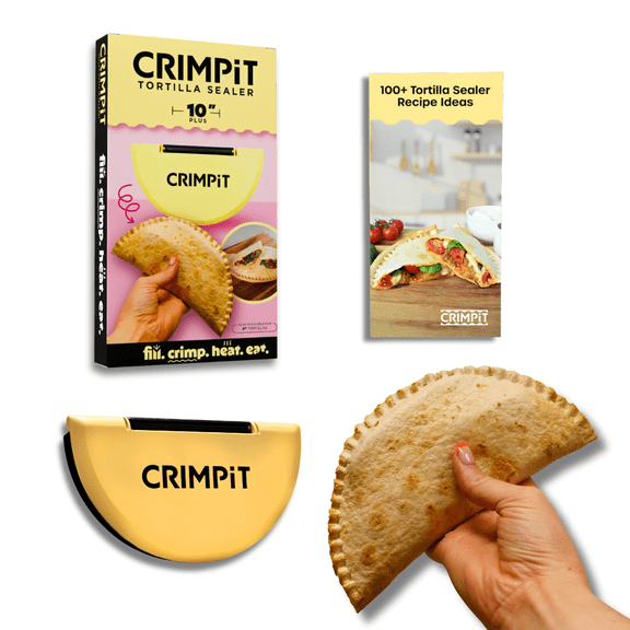 CRIMPiT Large Tortilla Sealer   Recipe Book - For 10-12” Flour Tortillas | Make Sealed Tacos, Quesadillas, Burritos & More | Mess-Free Meals in Seconds | BPA-Free, Dishwasher Safe | Made in UK & USA