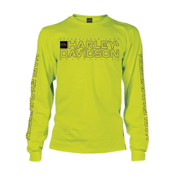 Harley Davidson Mens Shakedown H D Long Sleeve Crew Shirt Safety Green S Harley Davidson 