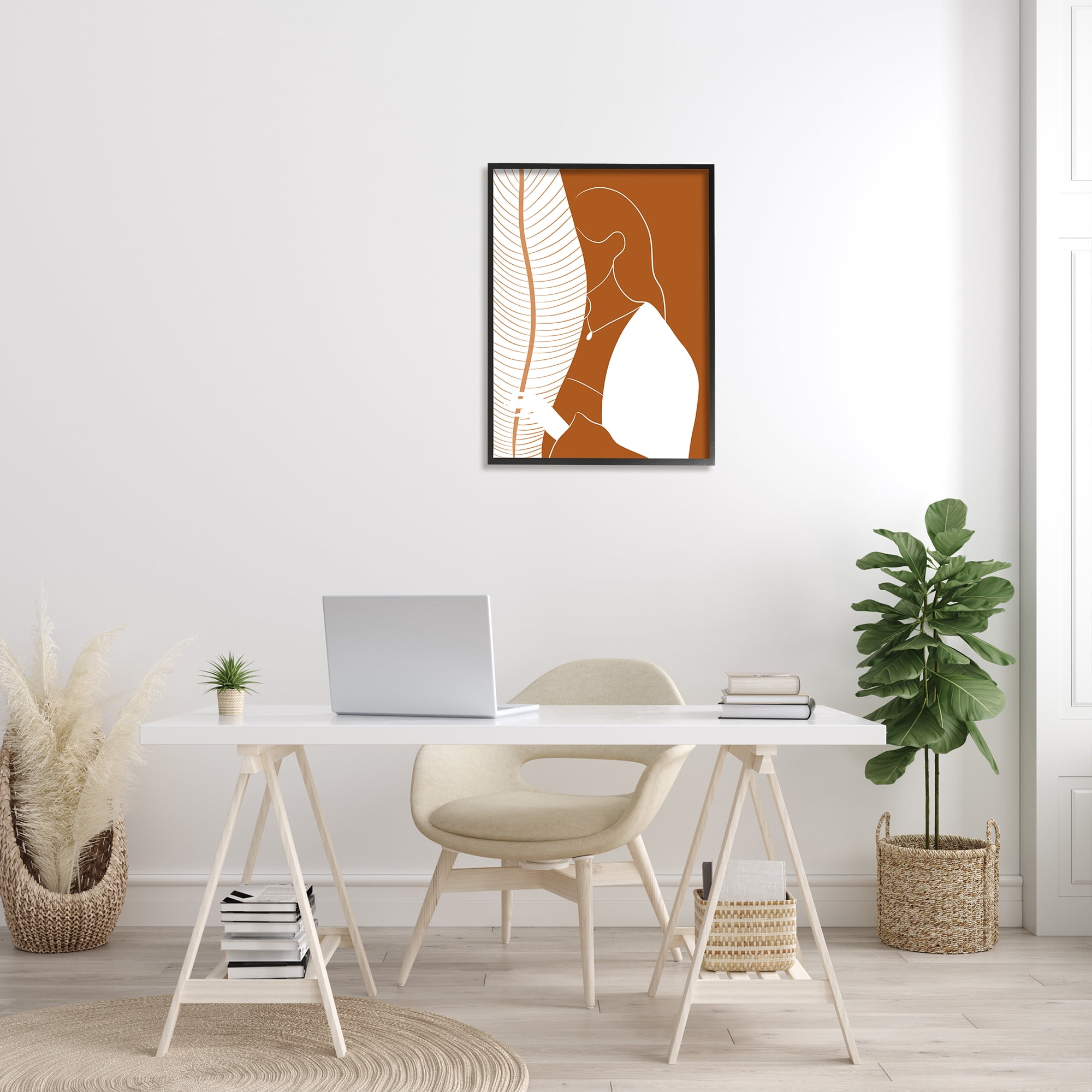 Stupell Indtries Woman Behind Palm Leaf Abstract Portrait Orange White,24 x 30,Design by Birch&Ink