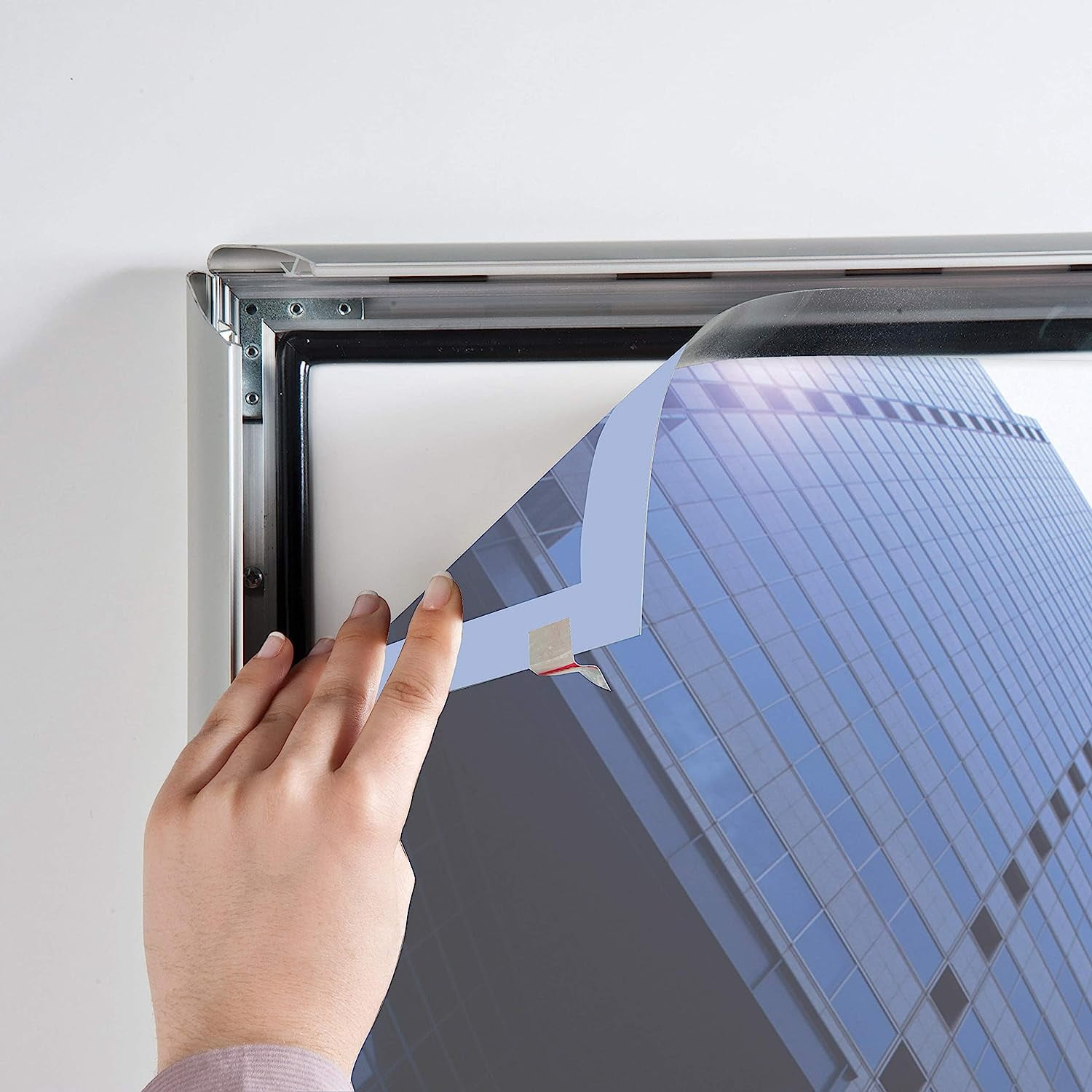 Lockable Weatherproof Snap Poster Frame 18x24 Inch Silver 1.38" Aluminum Profile Front Loading Wall Mounting