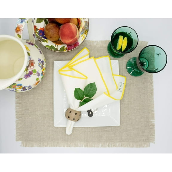 Beige Placemats With Fringes, Set of 4