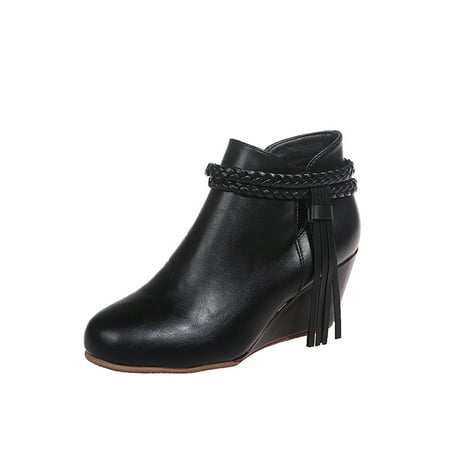 

Zodanni Ladies Non-slip Wedge Booties Party Casual Pointed Toe Comfort Fashion Zipper Ankle Boots Black 8.5