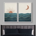 thumbnail image 5 of IDEA4WALL Framed Wall Art Print Set Shining Sun and Crescent Moon Over Teal Ocean Waves Abstract Shapes Modern Minimalist for Living Room, Bedroom, Office - 16"x24"x2 White, 5 of 5