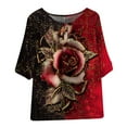 thumbnail image 3 of Pntutb Womens Tshirts,Woman Casual Round Neck Short Sleeve Blouse Buttons Print Loose Tshirt Tops, 3 of 6