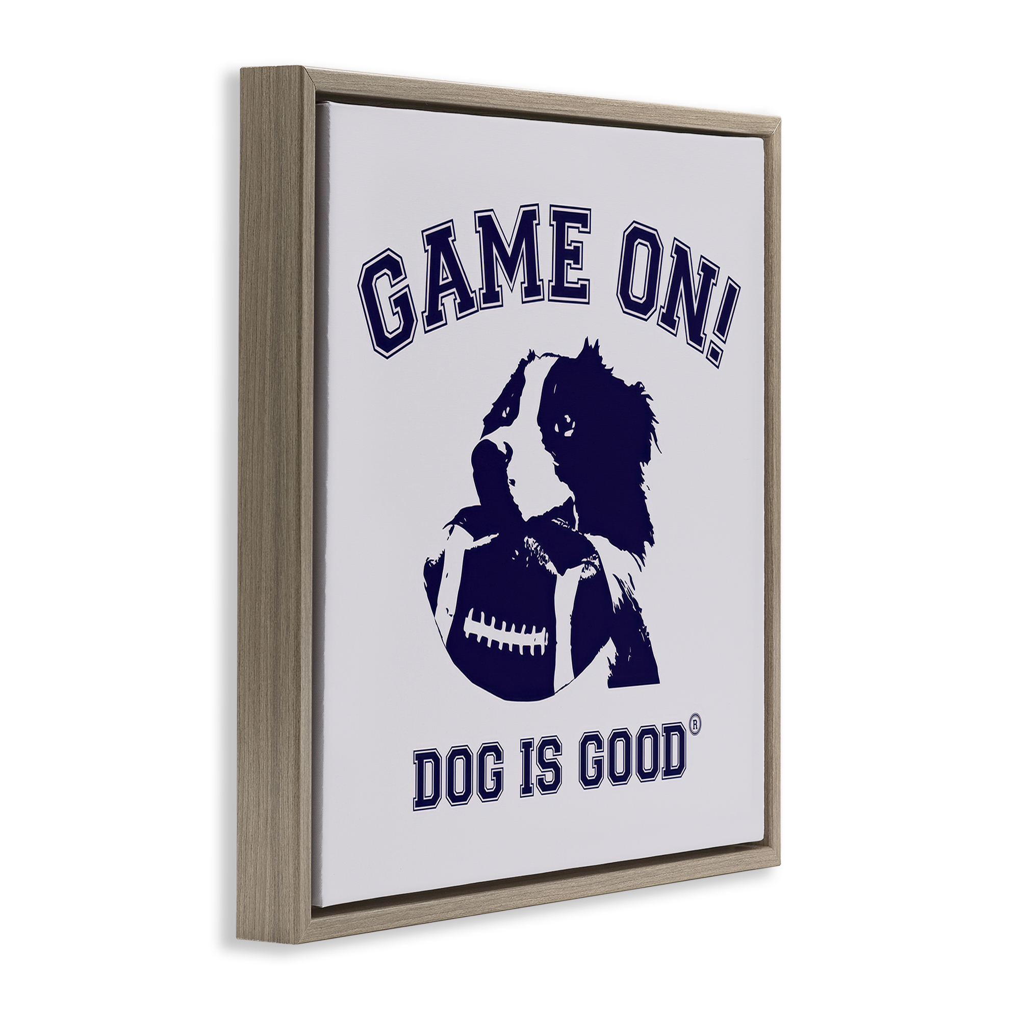 Stupell Industries Game On Dog & Football Animals Painting Brown Floater Framed Canvas Art Print Wall Art, 25 x 25