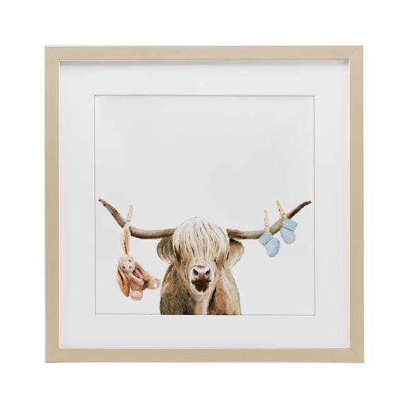Highland Cow Baby Boy Birch Framed Print Under Glass, design by Ali Lynne