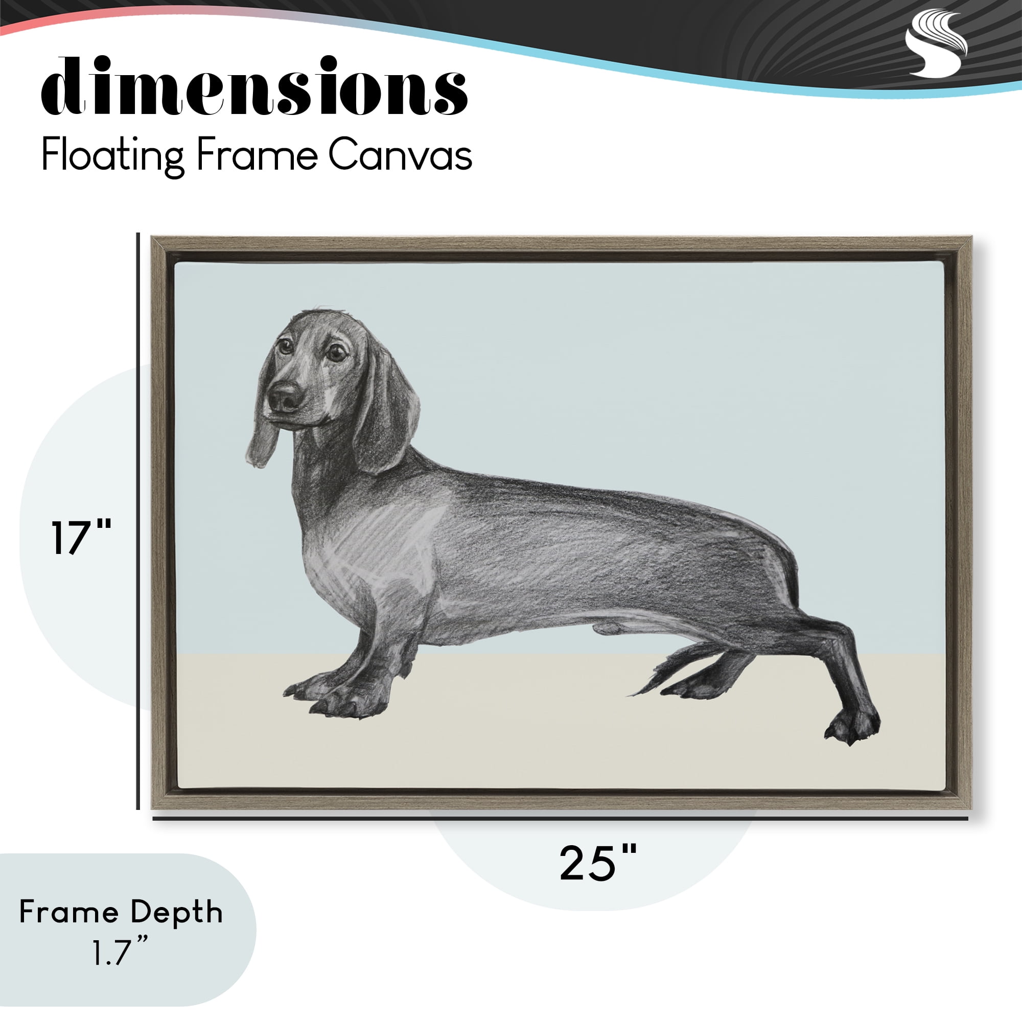 Stupell Industries Sketched Dachshund on Blue Brown Framed Floater Canvas Wall Art, design by Violeta Vollmer