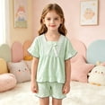 thumbnail image 2 of REDARER Girls 2-Piece Pajama Set, Lace Bow Short Sleeve Top & Shorts, Cute Cloud Print Loungewear,7-8 Years, 2 of 4