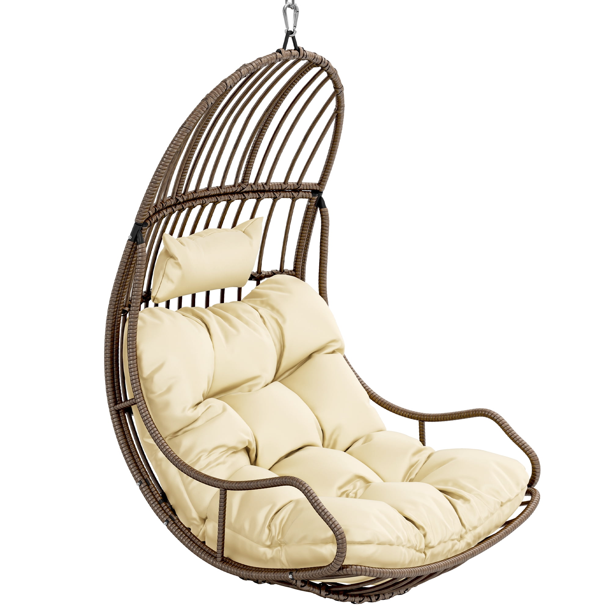 Uforic Beige Suspended Wicker Egg Swing Chair w/Cushions, Supports up to 330lbs for Garden Patio Bedroom Balcony (Stand Sold Separately)