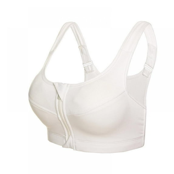 2Pcs Women Zip Front Sports Bra, Wireless Post-Surgery Bra, Active Yoga Sports Bras (White)