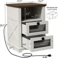 thumbnail image 2 of Farmhouse End Table with Charging Station, Nightstand with 2 Drawers & Open Storage,Sofa Side Table with Mesh Drawers, Design Bedside Table for Living Room, Bedroom, White, 2 of 7