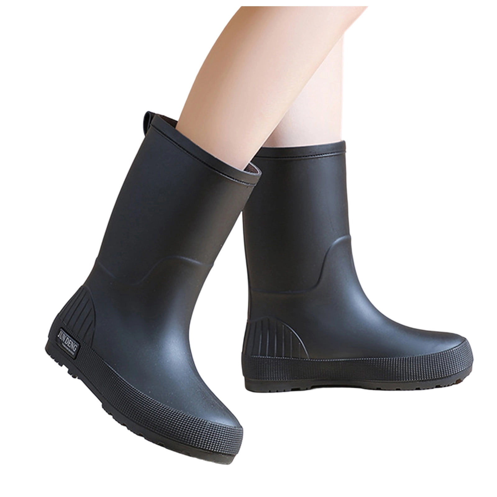 Wdhugt Women Mid-Calf Rain Boots Casual Versatile Cool Eye-Catching Waterproof Trendy Outdoor Fall Winter Comfortable Height-Increasing Heel Material Pvc Size 6.5 Us Foot Length 10.04 Inch