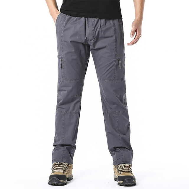 Xuniizn Cargo Pants for Men Plus Size Solid Color Multiple Pockets Straight Hiking Pants Travel Camping Outdoor Work Pants
