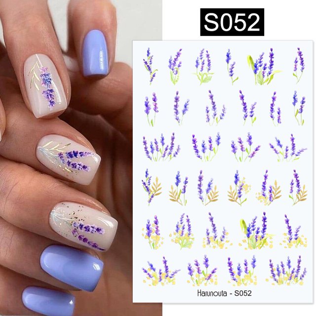 Harunouta-pegatinas 3D para uñas, calcomanías adhesivas con diseño de flores simples, Corazón Dorado, líneas de Punta francesa, estampado de leopardo, para manicura